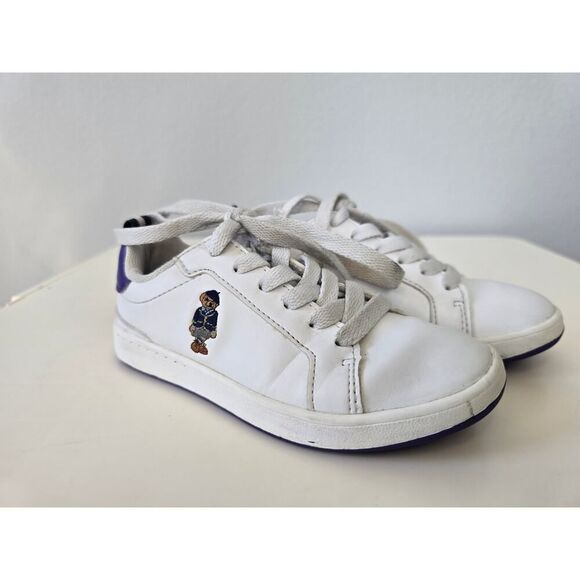 Polo Ralph Lauren Bear Sneakers Kids Size 11 White Purple Preppy Vibes - Picture 4 of 7